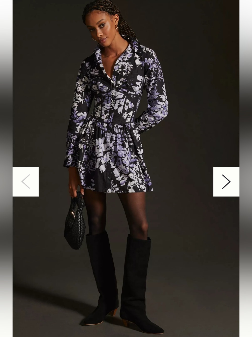 NWT Anthropologie size 6 Corset shirt dress in black and lavender